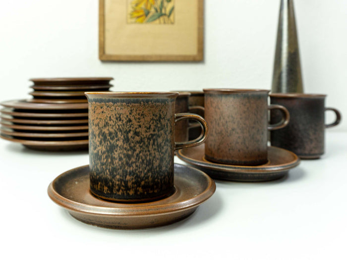 12 x TRIO of 1960s ARABIA RUSKA Finland coffee set cup + saucer + plate, Design Ulla Procope