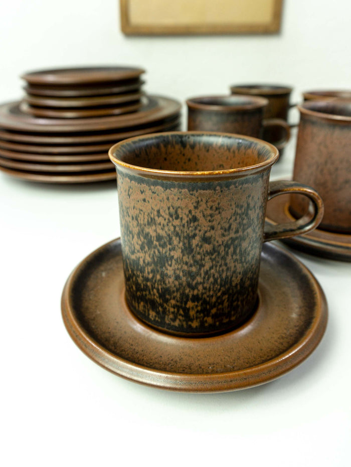 12 x TRIO of 1960s ARABIA RUSKA Finland coffee set cup + saucer + plate, Design Ulla Procope