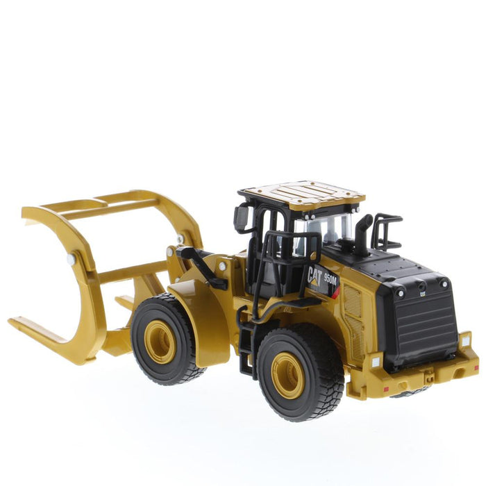 1:64 Cat 950M Wheel Loader with Log Fork + Bucket Attachment (Comes with 2 Log Poles), Metal Construction Series, 85635