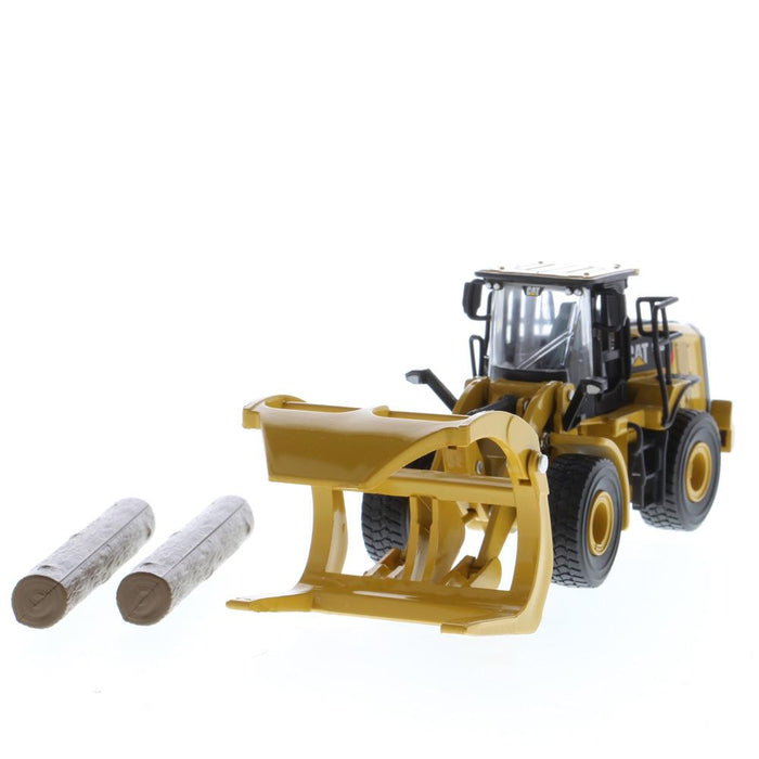 1:64 Cat 950M Wheel Loader with Log Fork + Bucket Attachment (Comes with 2 Log Poles), Metal Construction Series, 85635