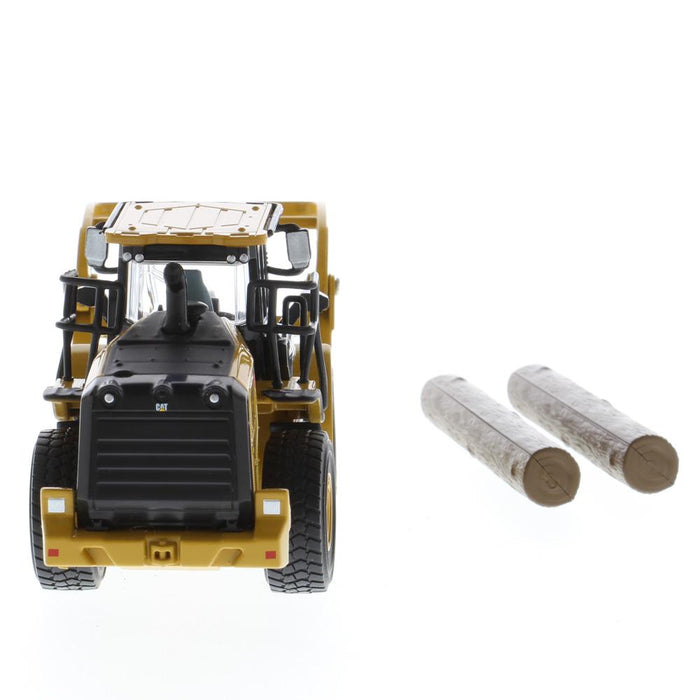 1:64 Cat 950M Wheel Loader with Log Fork + Bucket Attachment (Comes with 2 Log Poles), Metal Construction Series, 85635