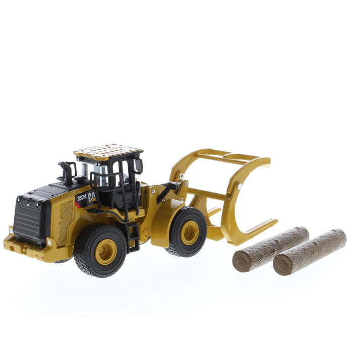 1:64 Cat 950M Wheel Loader with Log Fork + Bucket Attachment (Comes with 2 Log Poles), Metal Construction Series, 85635