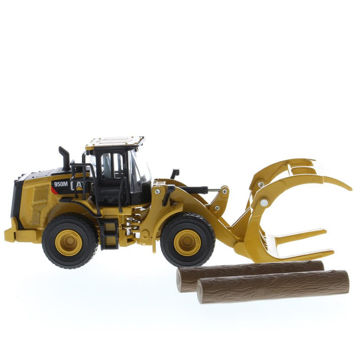 1:64 Cat 950M Wheel Loader with Log Fork + Bucket Attachment (Comes with 2 Log Poles), Metal Construction Series, 85635