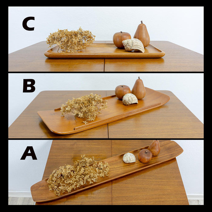 1960s flat TEAK WOOD BOWL Plate Fruit Decor Serving Tray 1 of 3