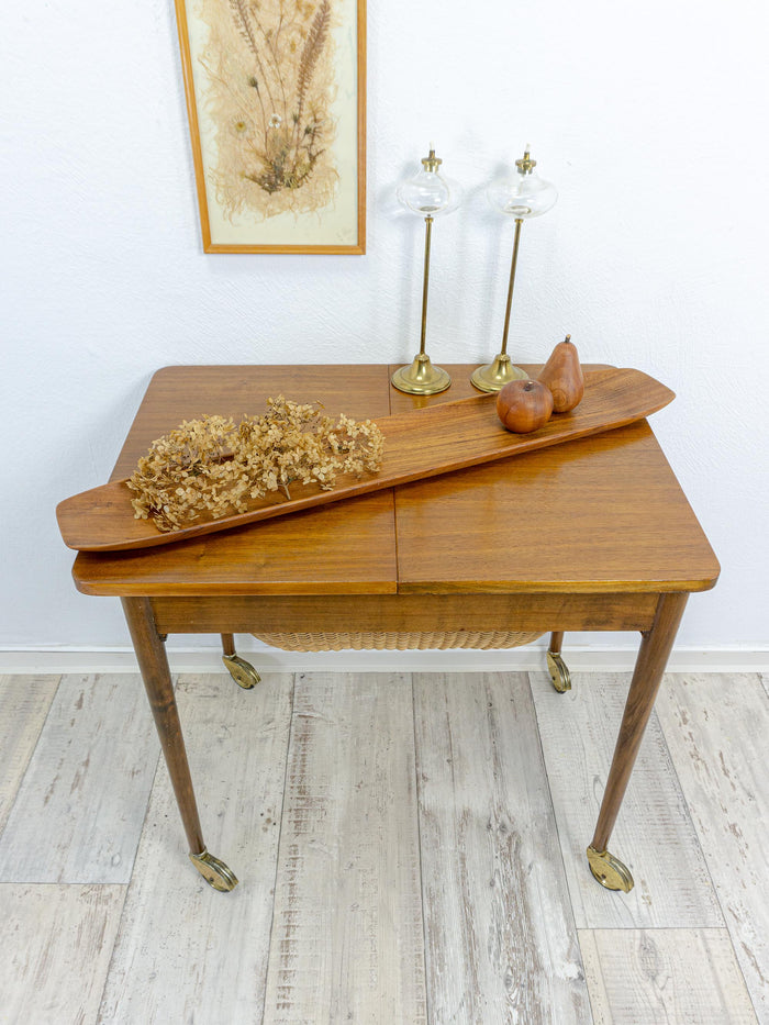 1960s flat TEAK WOOD BOWL Plate Fruit Decor Serving Tray 1 of 3