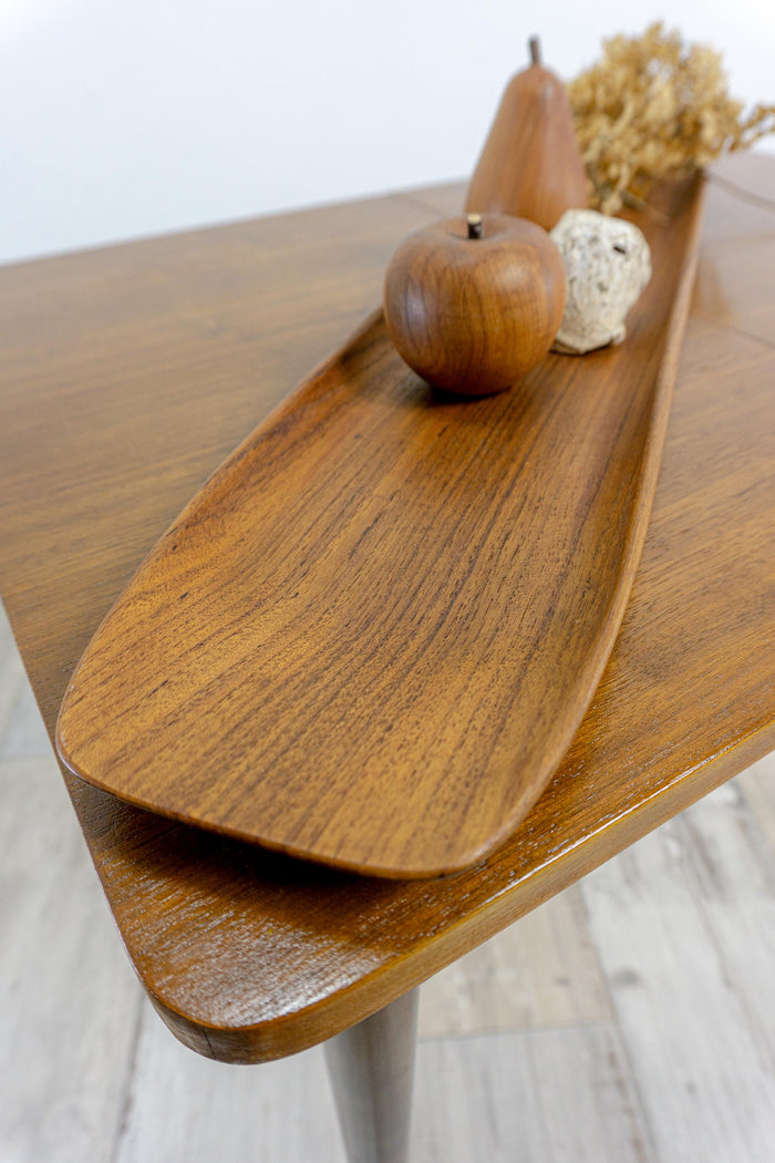 1960s flat TEAK WOOD BOWL Plate Fruit Decor Serving Tray 1 of 3