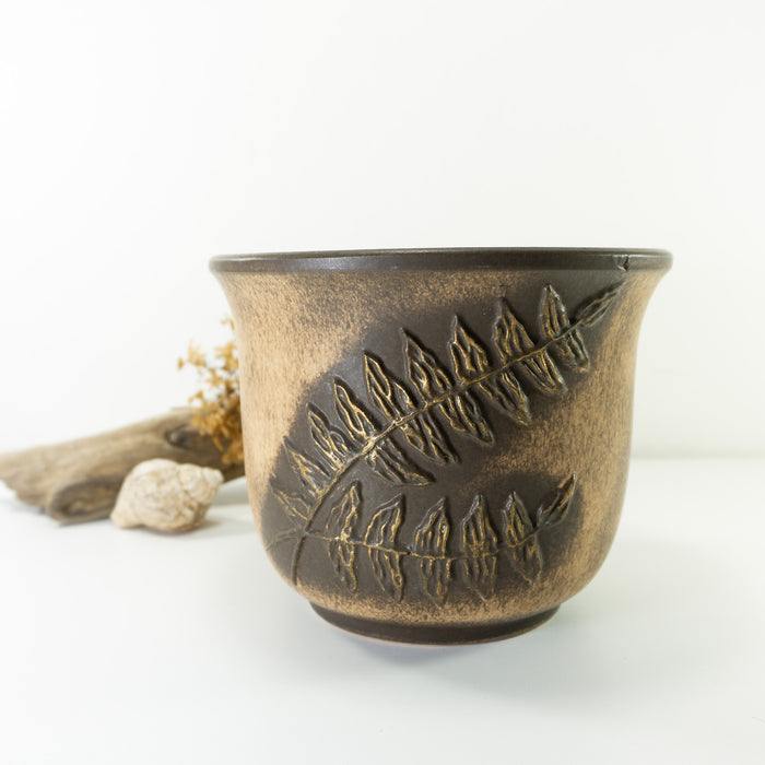 1960s midcentury beige brown CERAMIC PLANTER POT 021/16 Westgerman Pottery