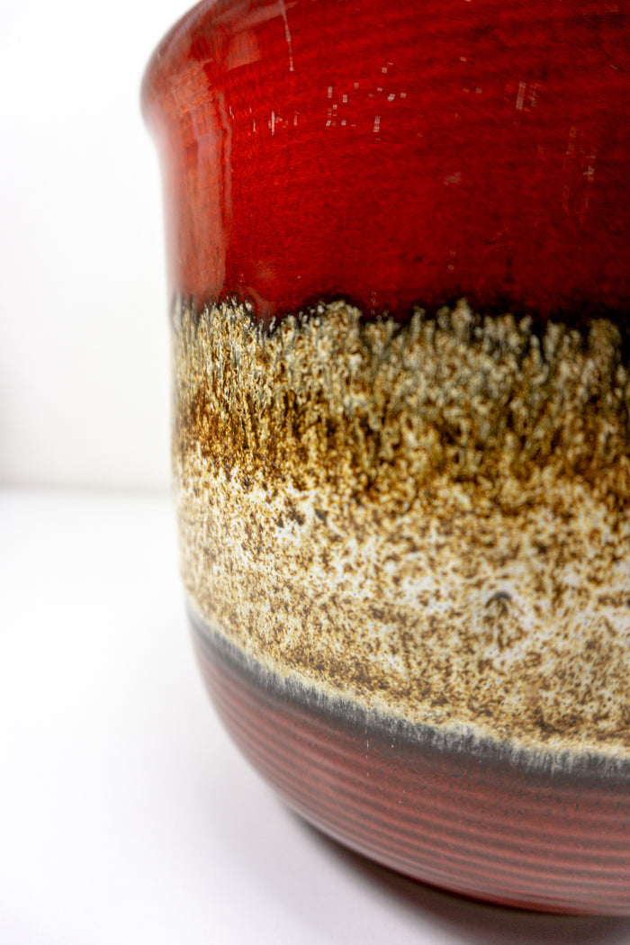 1960s XL CERAMIC PLANTER red white beige by Scheurich 807-22 Westgerman Pottery