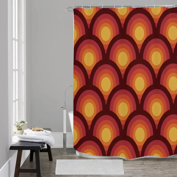 1970s Midcentury Style Shower Curtain – Retro Peacock Pattern Bathroom - retro bathroom