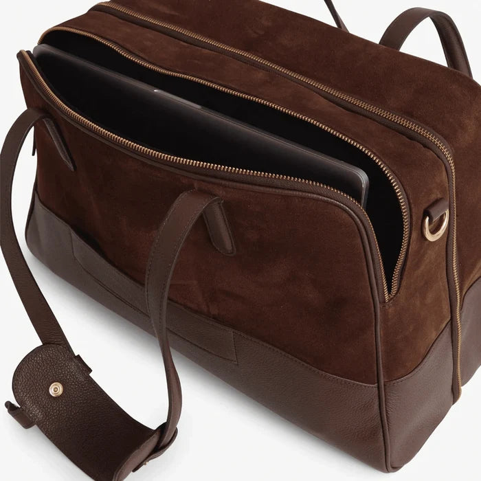 24-Hour Work & Travel Bag – 17" Laptop Leather Briefcase with Luggage Strap