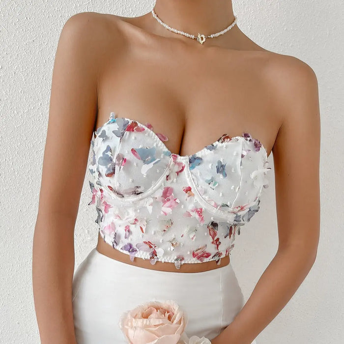3D Butterfly Strapless Corset Top fashionnsio