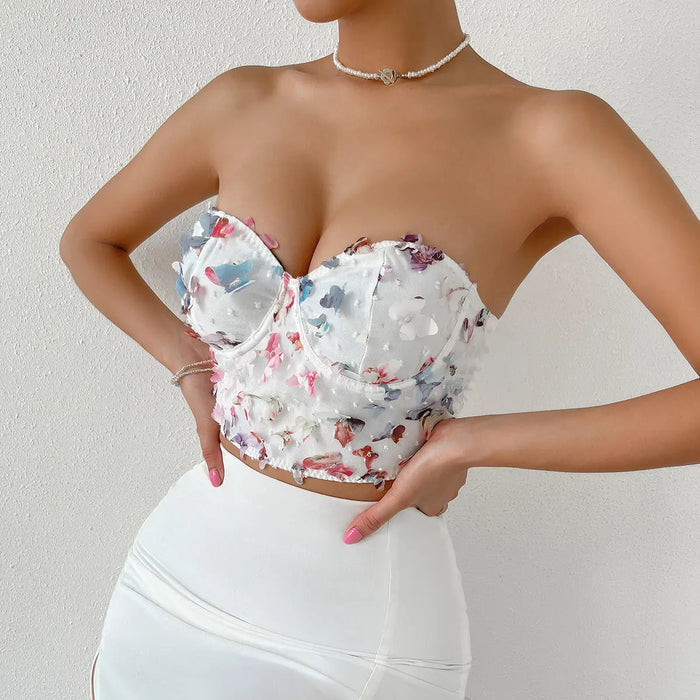 3D Butterfly Strapless Corset Top fashionnsio