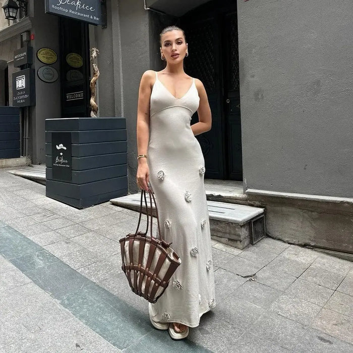 3d Floral Knitted Backless Long fashionnsio