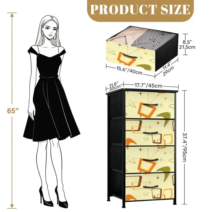 4-Drawer Retro Dresser: 1960s Design Midcentury Modern Storage - One Size - retro dresser