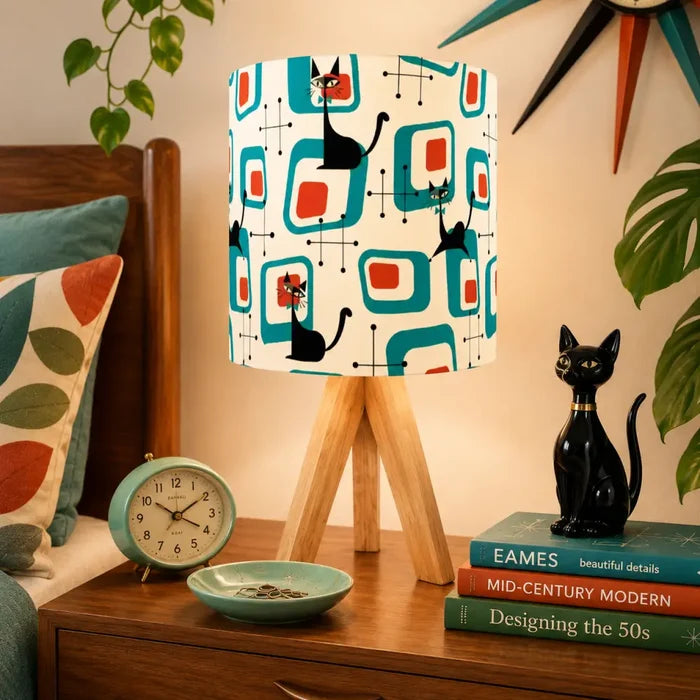 50s Atomic Cat Mid Grommet Blackout Curtains: Midcentury Modern Panel Set - retro curtains