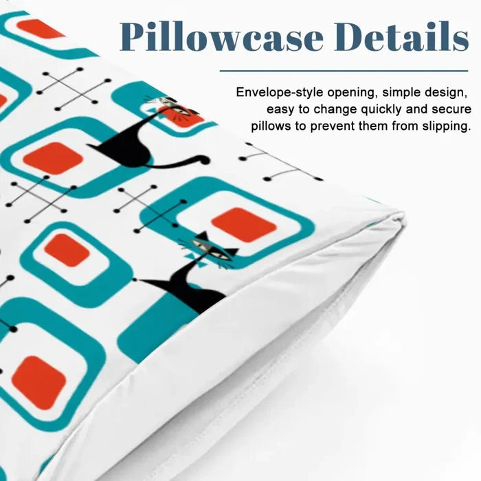 50s Atomic Cat Pattern Full Size Duvet Cover Set: Midcentury Retro Bedding - Bedding - retro