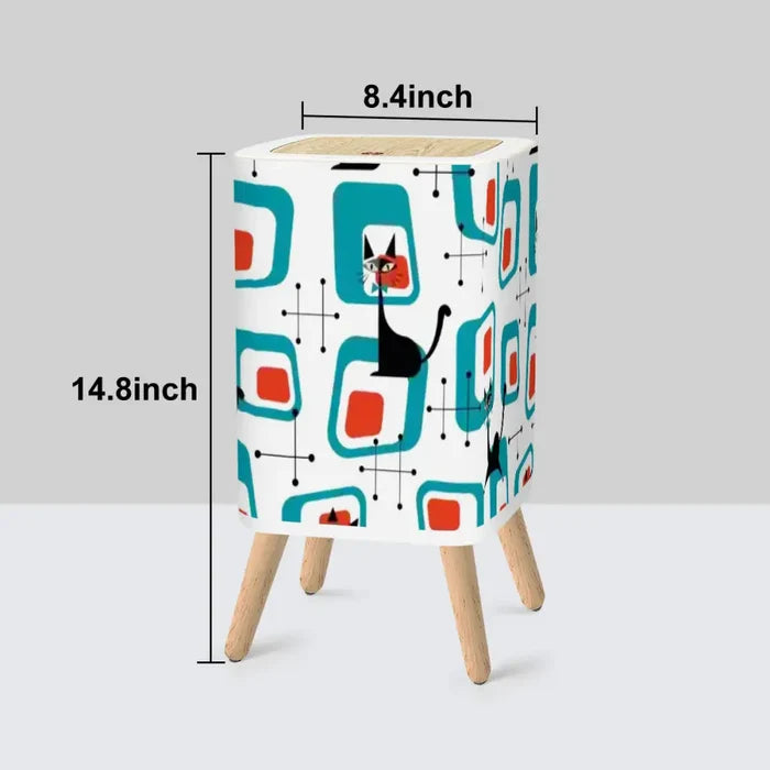 50s Atomic Cat Retro Trash Can with Lid - Midcentury Home Decor - One Size - retro tash cans