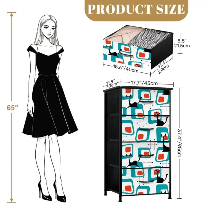 60s Atomic Cat Retro Dresser: Midcentury Modern Fabric Storage Cabinet - One Size - retro dresser
