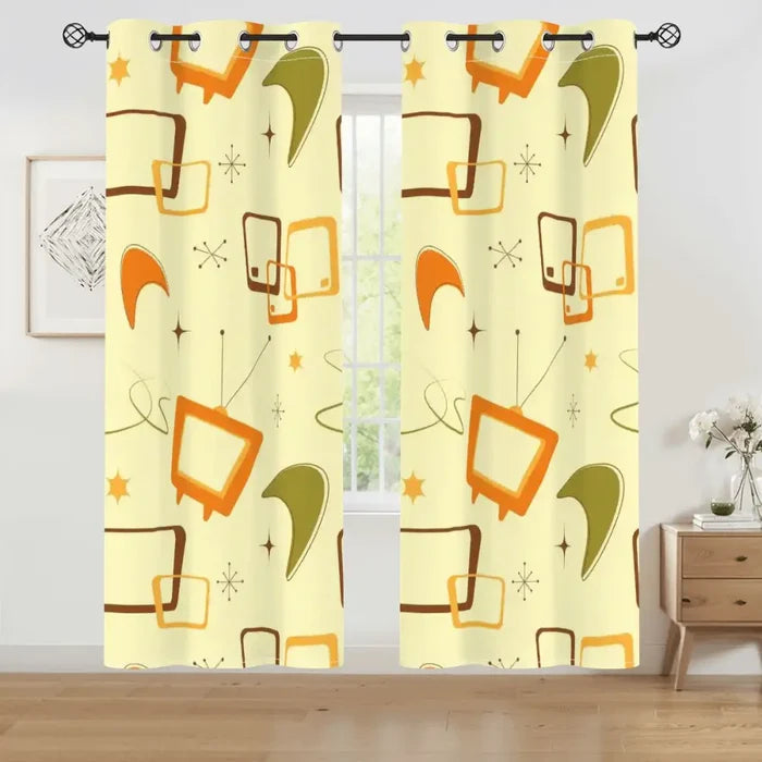 60s Atomic Pattern Grommet Blackout Panels: Midcentury Modern Curtains - 50’’x84’’x2pcs - retro ads