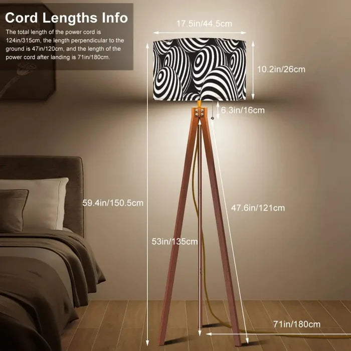 60s Op-Art Black White Retro Tripod Floor Lamp - Scandi Nordic Light - retro floor lamps