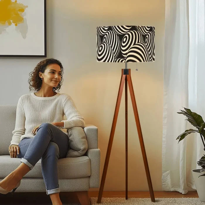 60s Op-Art Black White Retro Tripod Floor Lamp - Scandi Nordic Light - retro floor lamps
