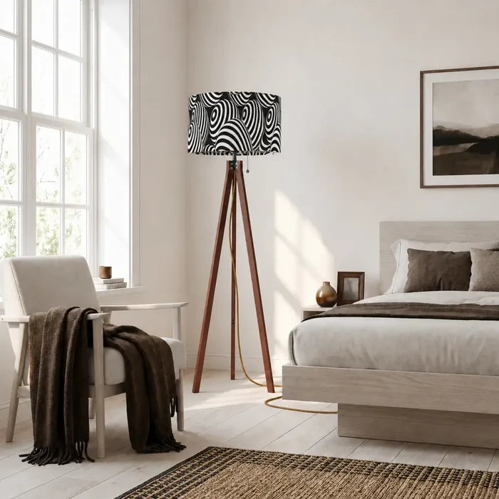 60s Op-Art Black White Retro Tripod Floor Lamp - Scandi Nordic Light - retro floor lamps