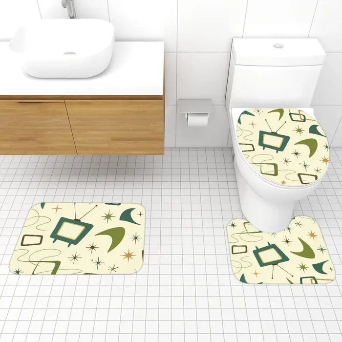 60s Retro Atomic Bathroom Rugs Set | Midcentury Modern Bathroom Decor - One Size - retro bathroom