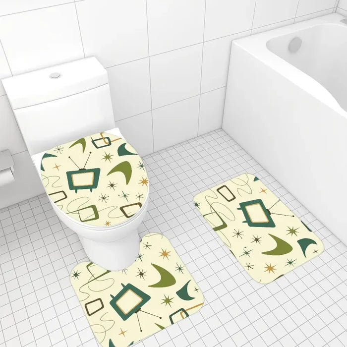 60s Retro Atomic Bathroom Rugs Set | Midcentury Modern Bathroom Decor - One Size - retro bathroom