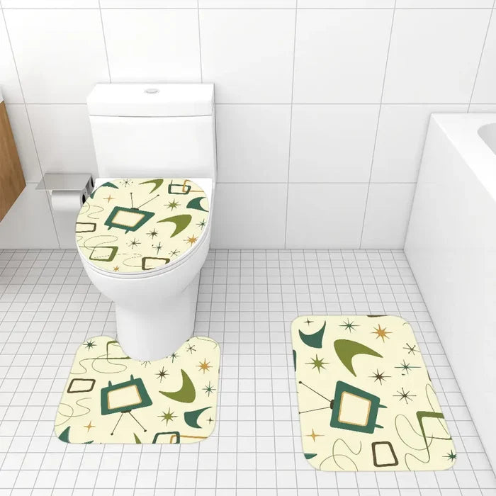 60s Retro Atomic Bathroom Rugs Set | Midcentury Modern Bathroom Decor - One Size - retro bathroom