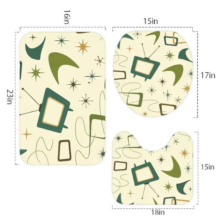 60s Retro Atomic Bathroom Rugs Set | Midcentury Modern Bathroom Decor - One Size - retro bathroom