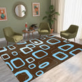 60s Retro Brown Blue Felt Floor Mat – Soft Non-Slip Midcentury Area Rug - 110x170cm(43.3’’x66.9’’) / White - retro rug