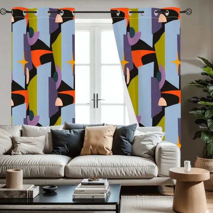 60s Retro Design Grommet Curtains: Midcentury Modern Blackout Panels - retro curtains