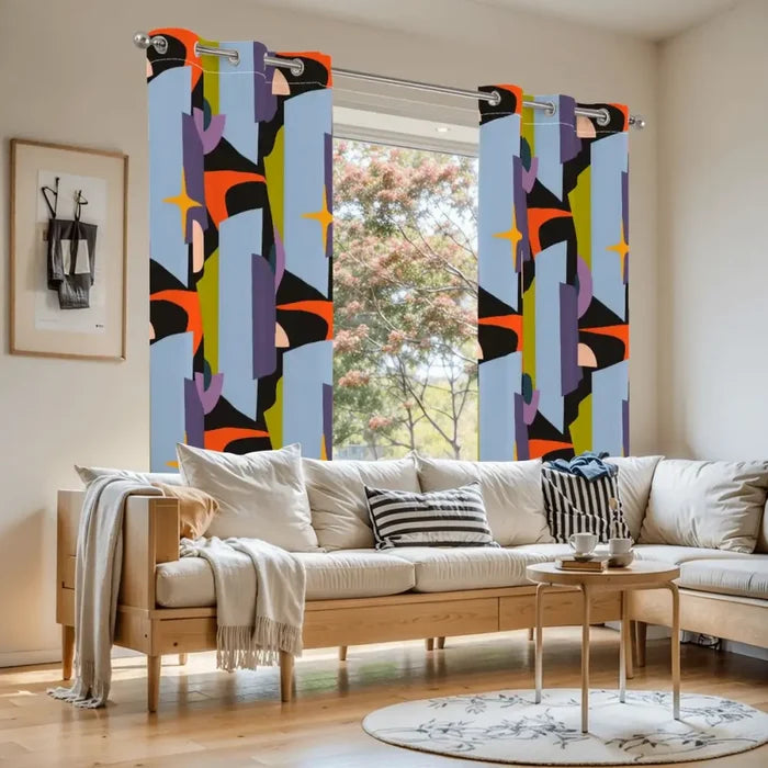 60s Retro Design Grommet Curtains: Midcentury Modern Blackout Panels - retro curtains
