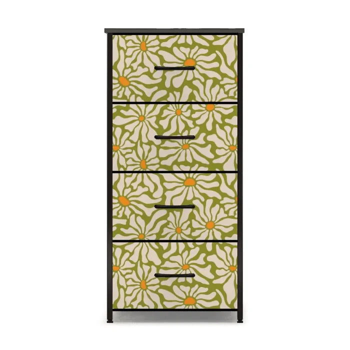 70s Daisy Pattern Midcentury Modern 4-Drawer Dresser – Floral Storage Cabinet - One Size - retro dresser