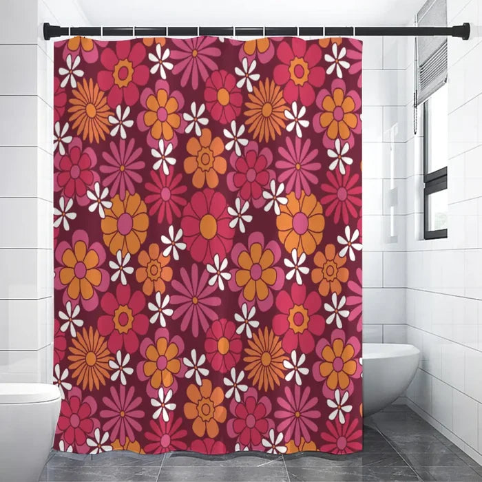 70s Flower Power Retro Shower Curtain – Bold Floral Bathroom Decor - retro bathroom