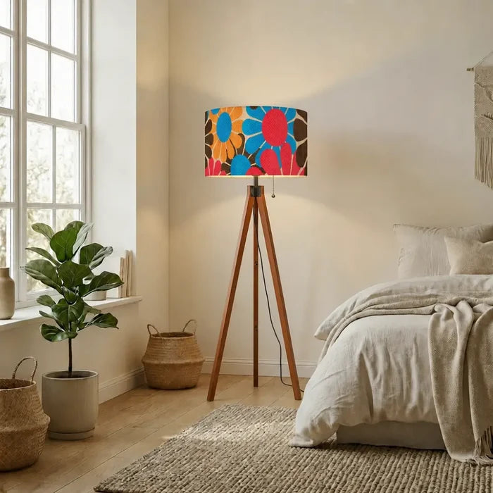 70s Flower Power Retro Tripod Floor Lamp - Scandi Style Midcentury - retro floor lamps