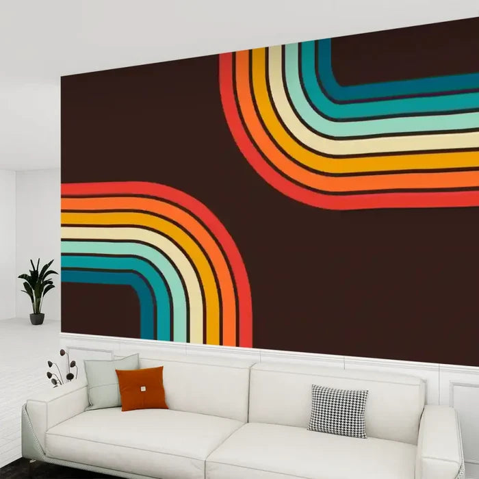 70s Midcentury Modern Disco Rainbow Wall Mural – Retro Removable Wallpaper - 144’’x100’’ - retro wallpaper
