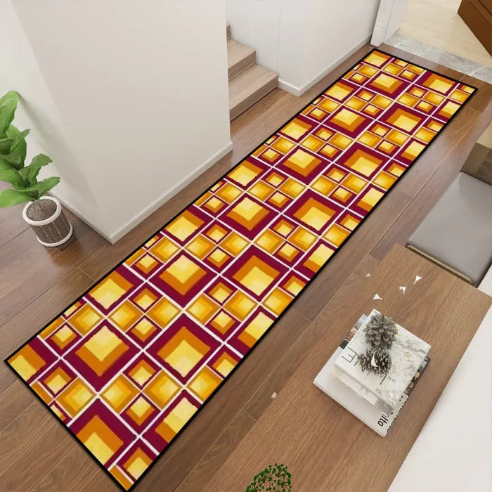 70s Pattern Retro Runner Rug – Midcentury Home Hallway Decor Multi Sizes - retro runner