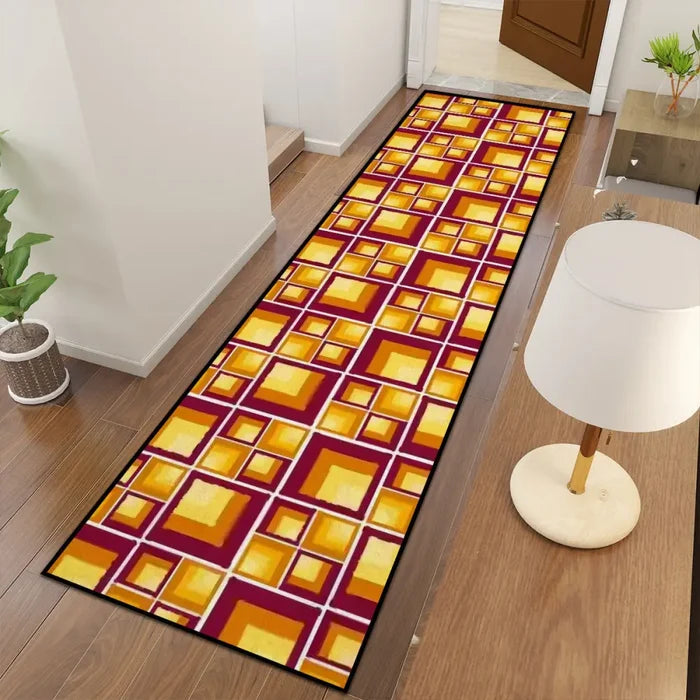 70s Pattern Retro Runner Rug – Midcentury Home Hallway Decor Multi Sizes - retro runner
