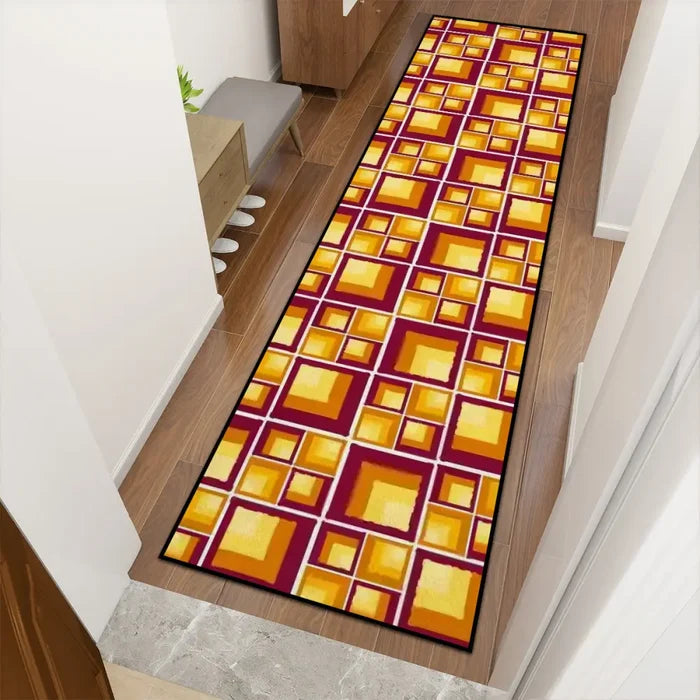 70s Pattern Retro Runner Rug – Midcentury Home Hallway Decor Multi Sizes - retro runner
