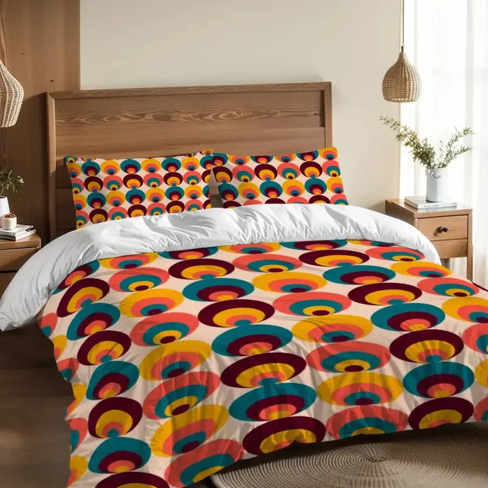 70s Peacock Eye Pattern 3 pcs Duvet Cover Set Midcentury Retro Full Size - retro bedding