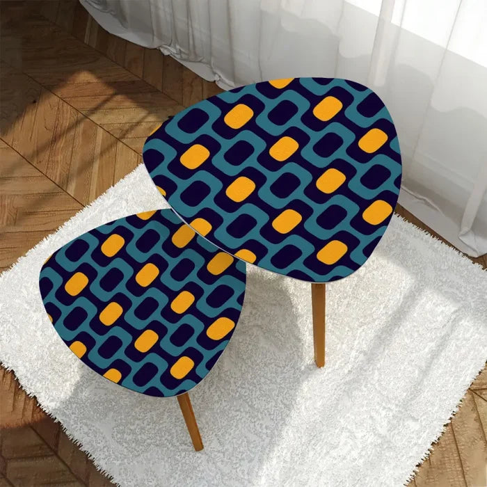 70s Retro Blackout Curtains: Blue Orange Scandi Midcentury Modern Panels - retro curtains