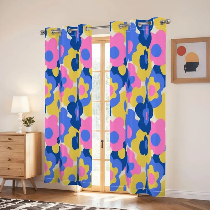 70s Retro Blackout Curtains: Mid-Century Boho Floral Pattern Custom Size - retro curtains