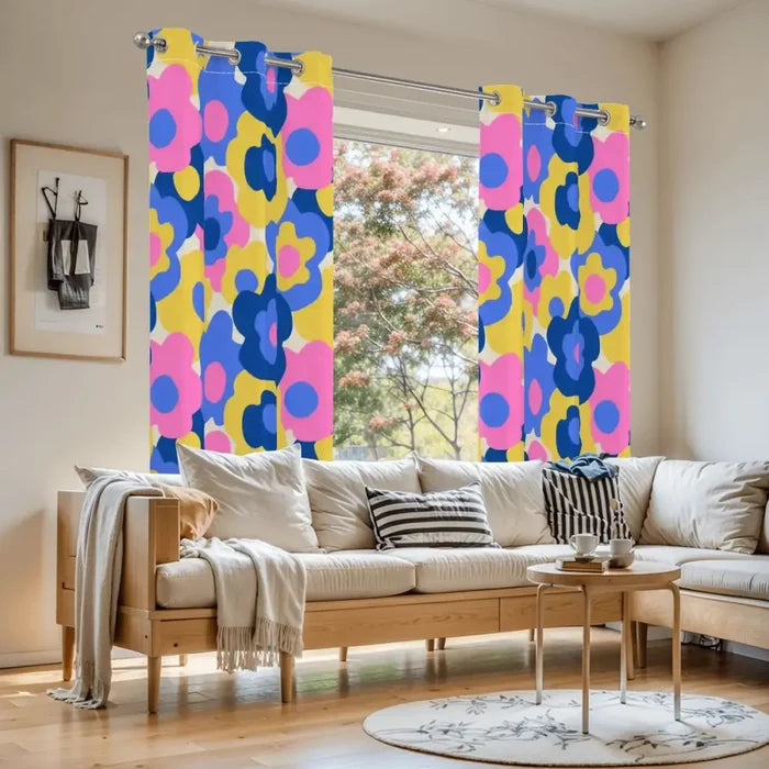 70s Retro Blackout Curtains: Mid-Century Boho Floral Pattern Custom Size - retro curtains