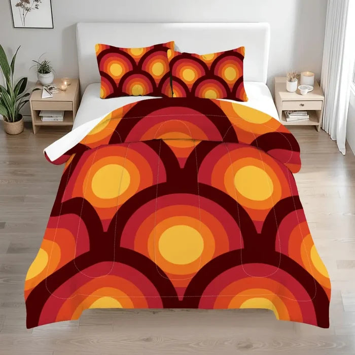 70s Retro Comforter Set: Queen Size Microfiber Bedding Peacock Eye Print - retro ads