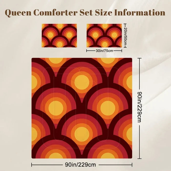 70s Retro Comforter Set: Queen Size Microfiber Bedding Peacock Eye Print - retro ads
