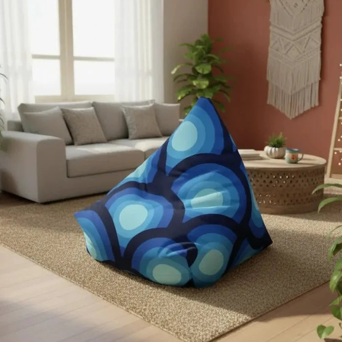 70s Retro Peacock Eye Home Decor Bean Bag Cover – Blue Midcentury Modern Seat - retro bean bag