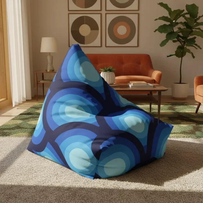 70s Retro Peacock Eye Home Decor Bean Bag Cover – Blue Midcentury Modern Seat - retro bean bag