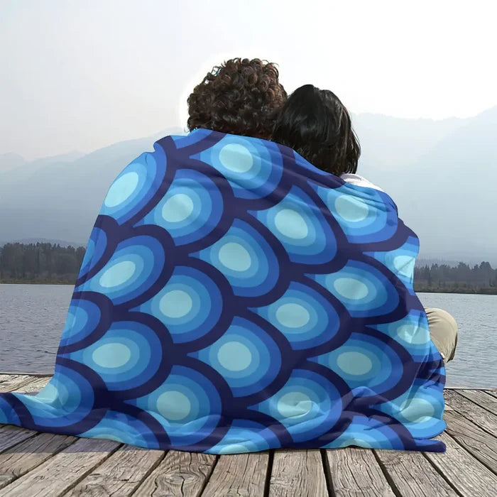 70s Retro Peacock Eye Home Decor Blanket – Blue Midcentury Modern Decor - retro blankets