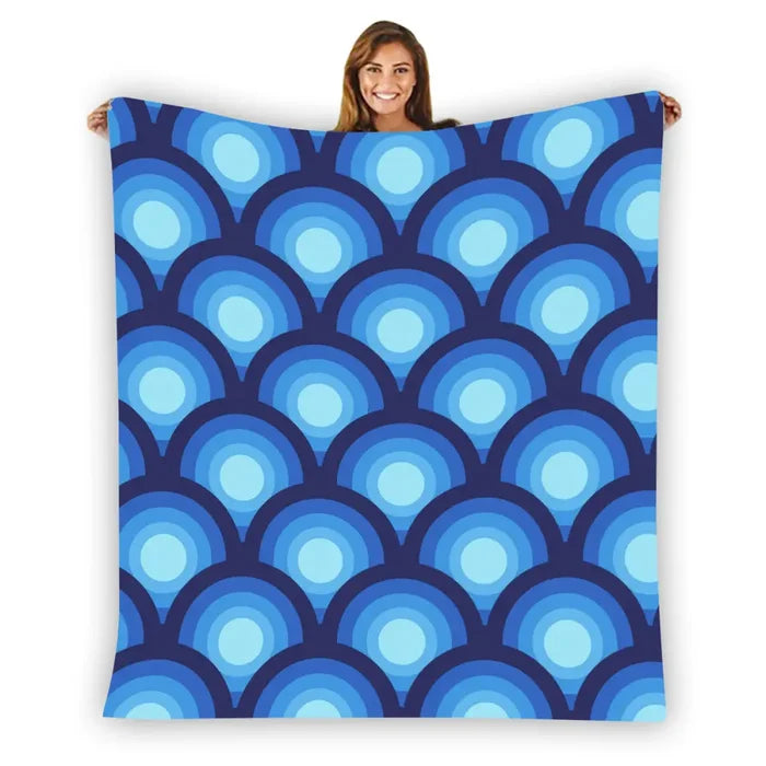 70s Retro Peacock Eye Home Decor Blanket – Blue Midcentury Modern Decor - retro blankets